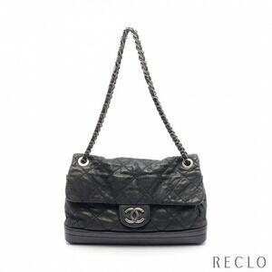 Chanel Matelasse Double Chain Shoulder Bag Black Leather